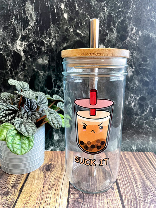 Suck It Boba 🧋 Mason Jar glass Tumbler