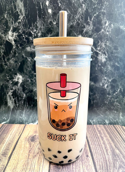 Suck It Boba 🧋 Mason Jar glass Tumbler